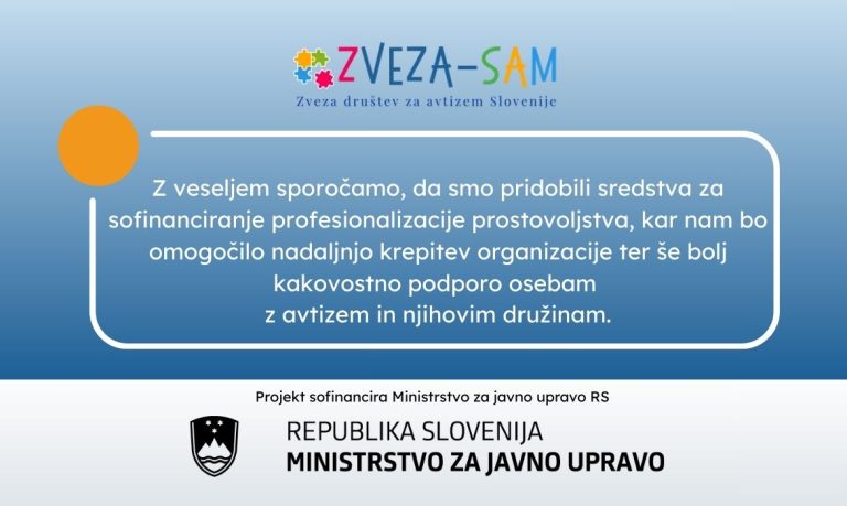 Zveza društev za avtizem Slovenije – SAM, pridobila sredstva za profesionalizacijo prostovoljstva