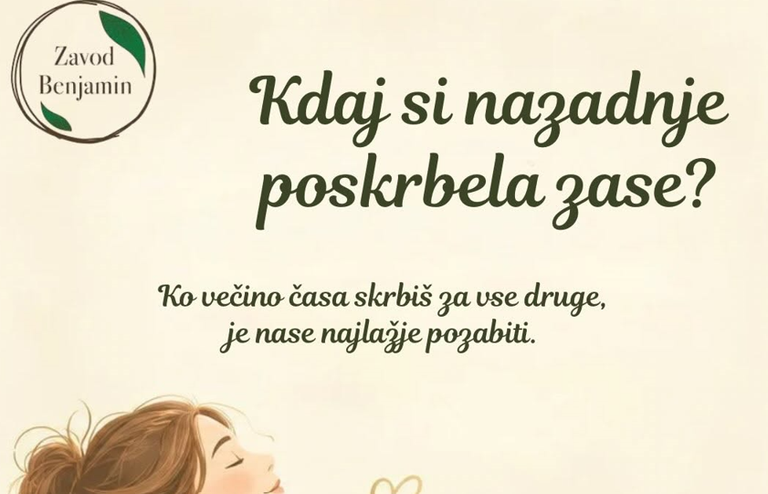 Kako poskrbeti zase, da lažje poskrbim za svojega otroka? // Zavod Benjamin – 18.9.2026 ob 18:00
